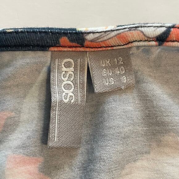 ASOS Navy Floral Dress Womens Size 8 Bell Sleeves Stretch Knit Boho Feminine - Picture 5 of 9